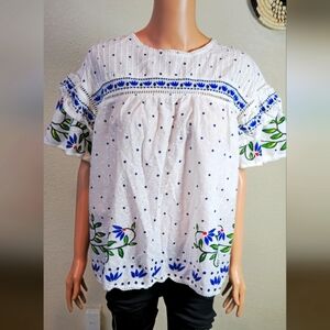 Calligraphie By Anthropology Women’s Top Blouse Xl  Flounce Sleeve